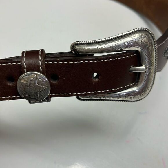 Genuine Top Grain Leather Brown Cowboy Western Stitching Silver Hardware 45/2XL - Picture 2 of 16